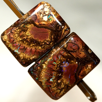 SOLID BOULDER OPAL Large. Perfect pair. Beautiful pattern with sparkles of very bright multicolours